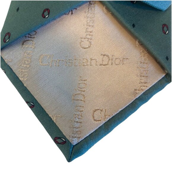 Christian Dior 1990's Vintage All Silk Paris New York Tie Green Geometric New - Picture 7 of 10